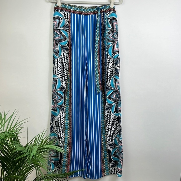 NWT Jealous Tomato Wide Leg High Waist Palazzo Pants Colorful Resort Tribal M - Picture 1 of 7